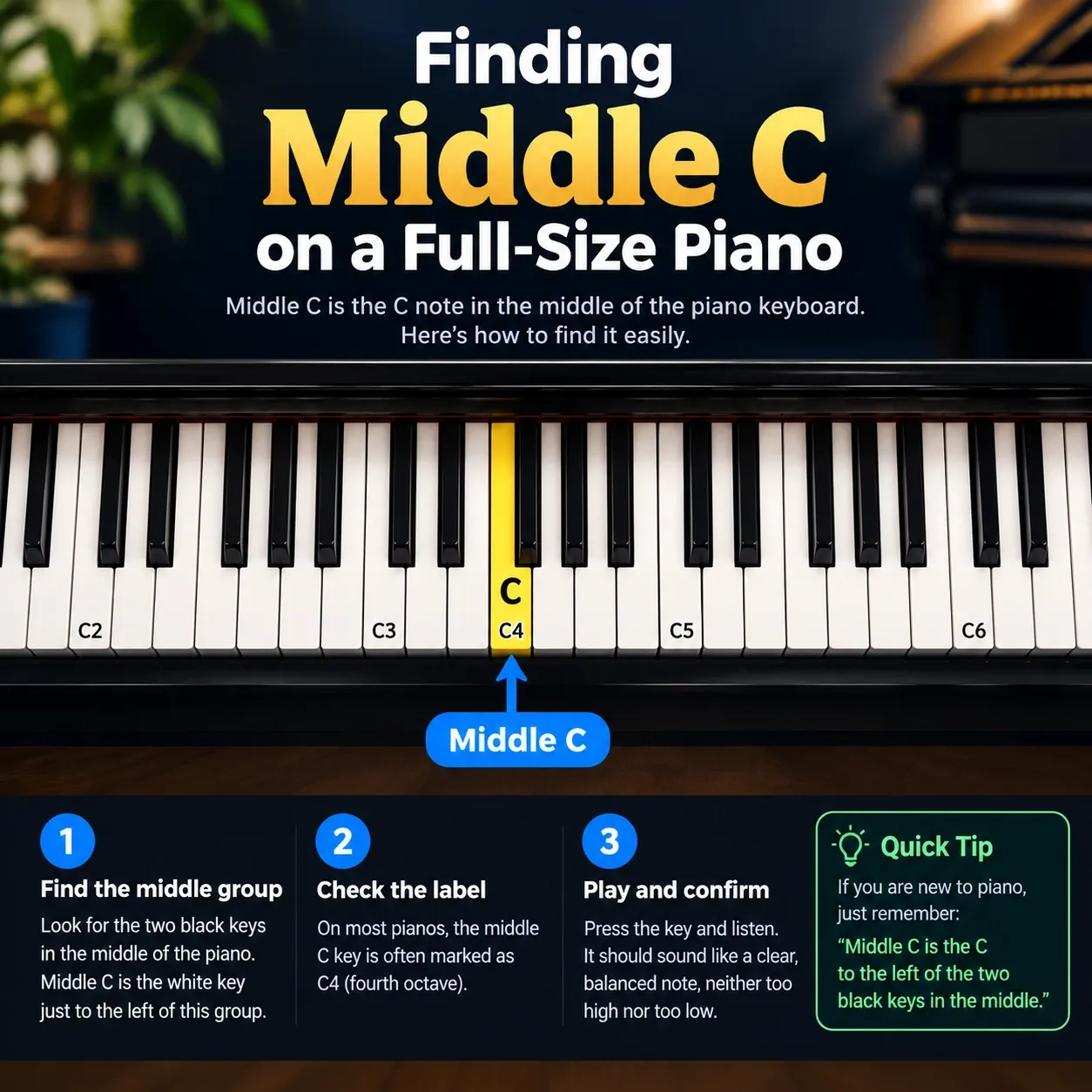 Finding Middle C on a Full-Size Piano