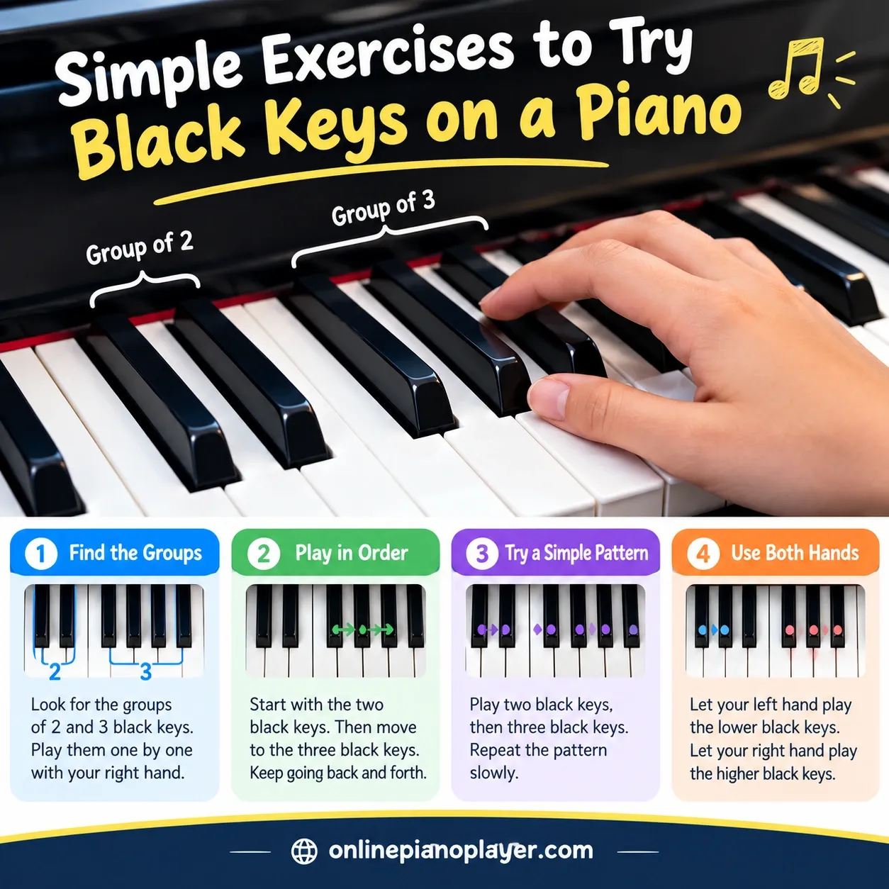 Simple Exercises to Try Black Keys on a Piano